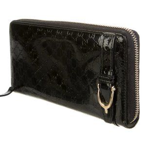 Gucci Microguccissima Pattern Black Patent Leather Continental Wallet
